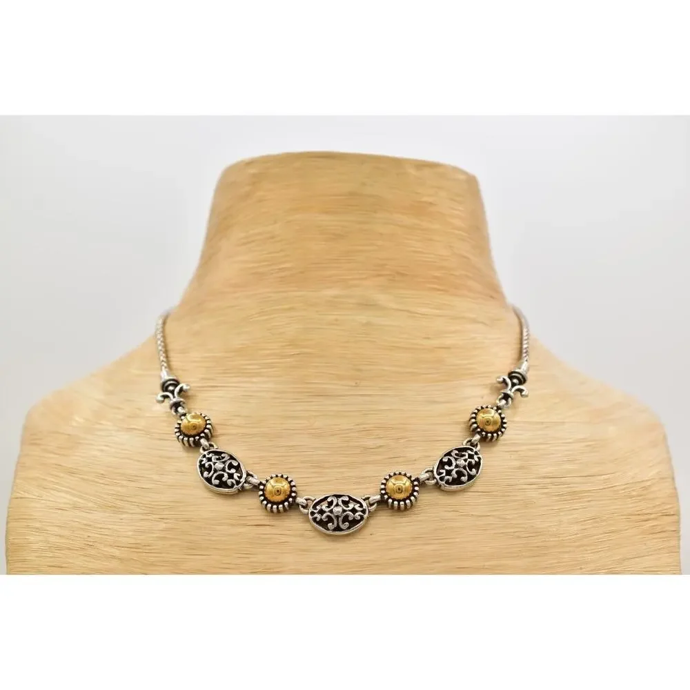 Brighton Barcelona Collar Necklace Silver Plated Gold Tone Retired Signed BinBL